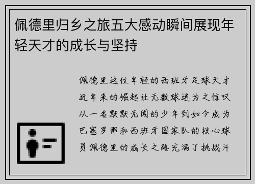 佩德里归乡之旅五大感动瞬间展现年轻天才的成长与坚持